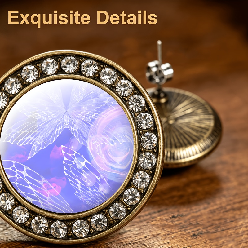 2pcs Dreamy Butterfly Wing Pattern Glass Stud Earrings Set